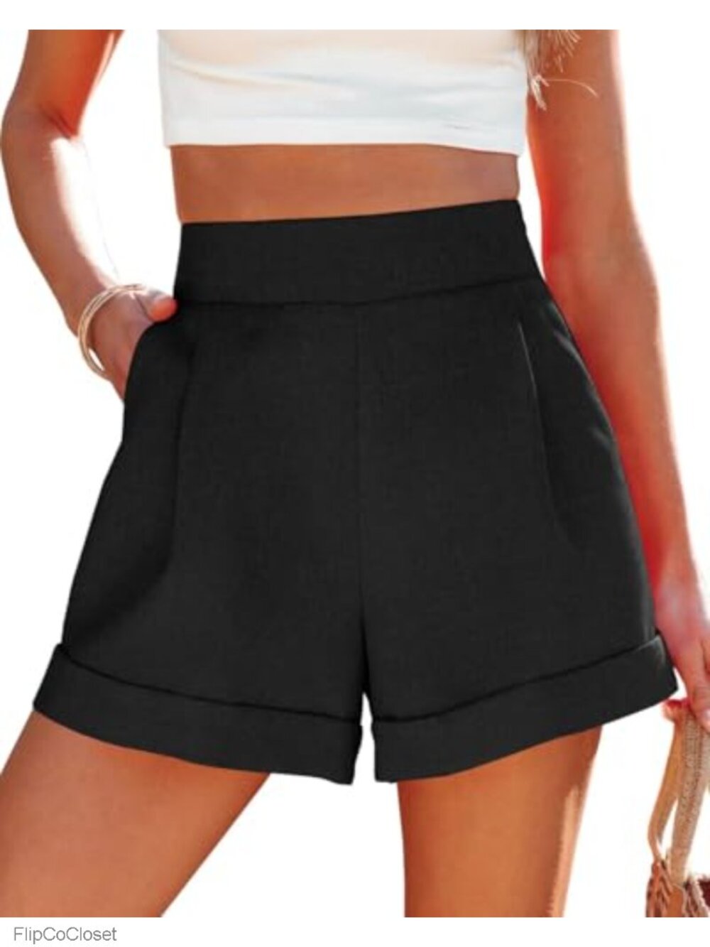Women High Waisted Wide Leg Bermuda Shorts with Pockets